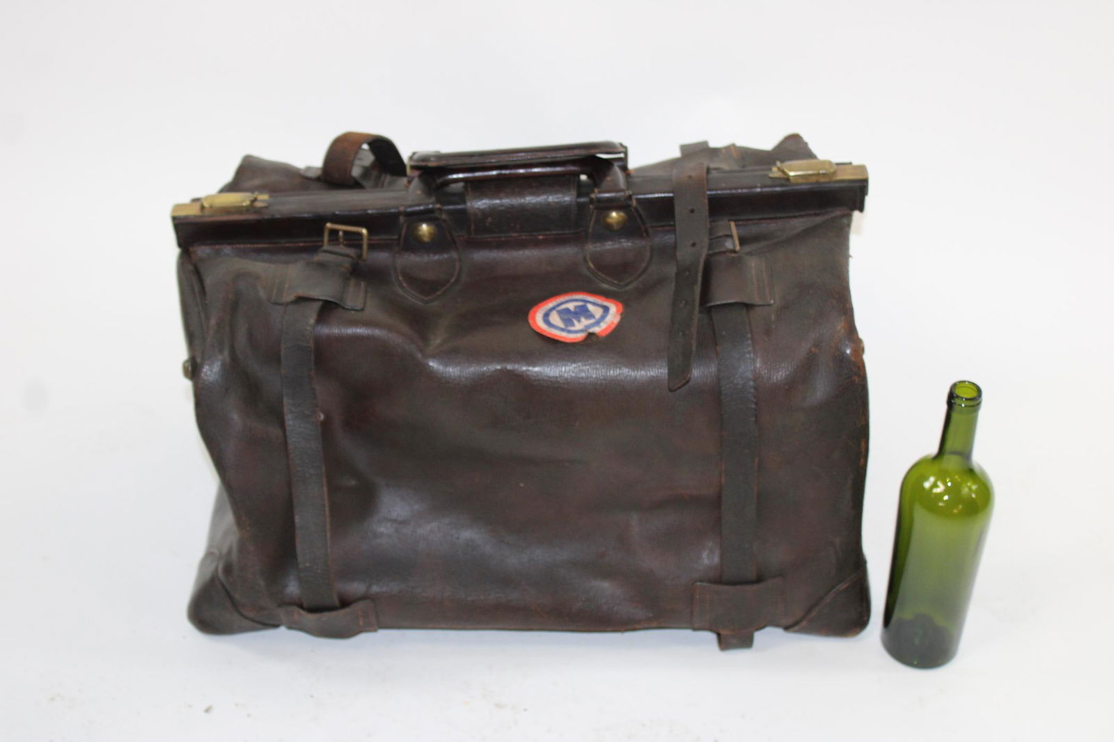 Antique French leather suitcase (1 of 6)