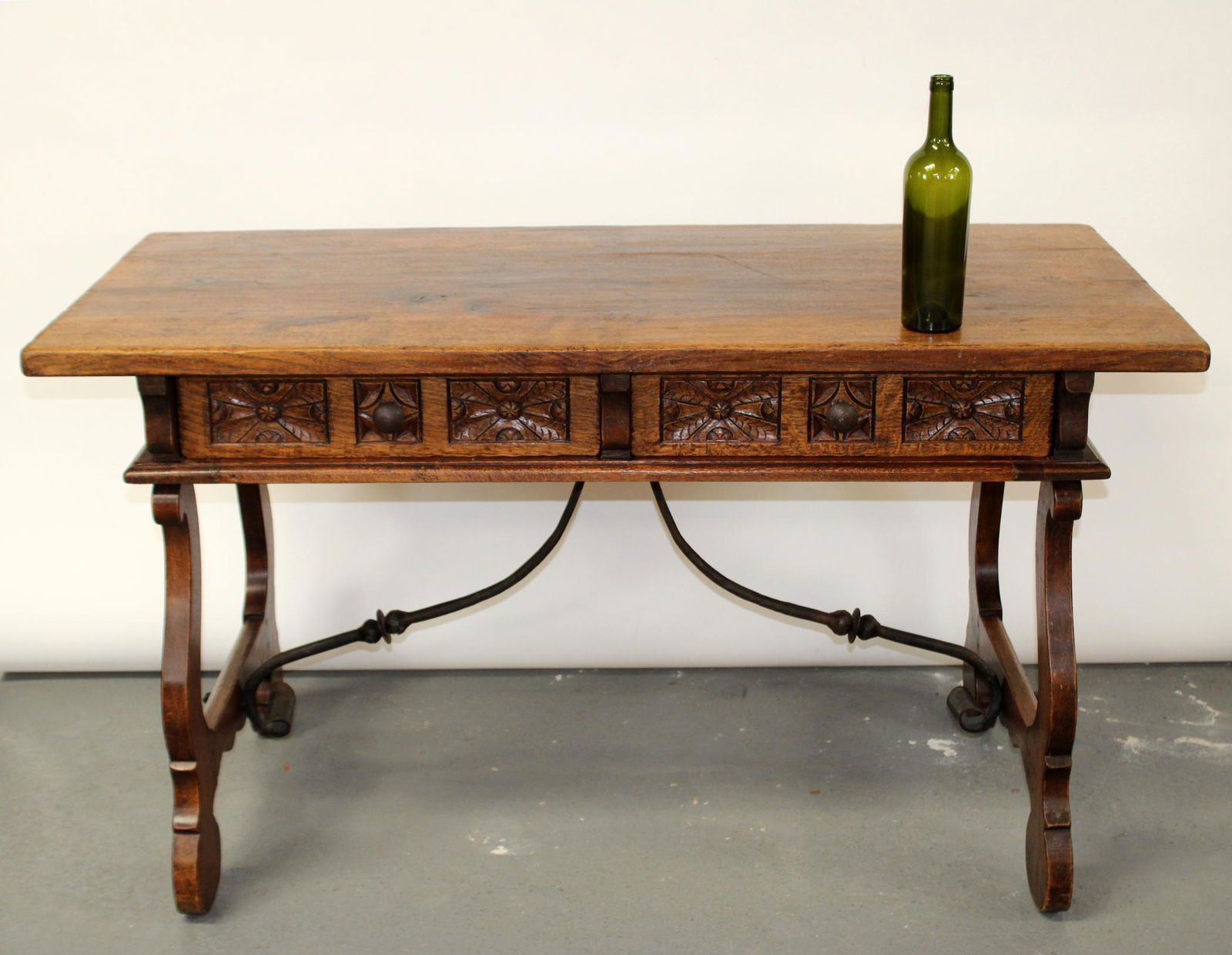 Spanish desk in oak with iron stretcher (1 of 12)