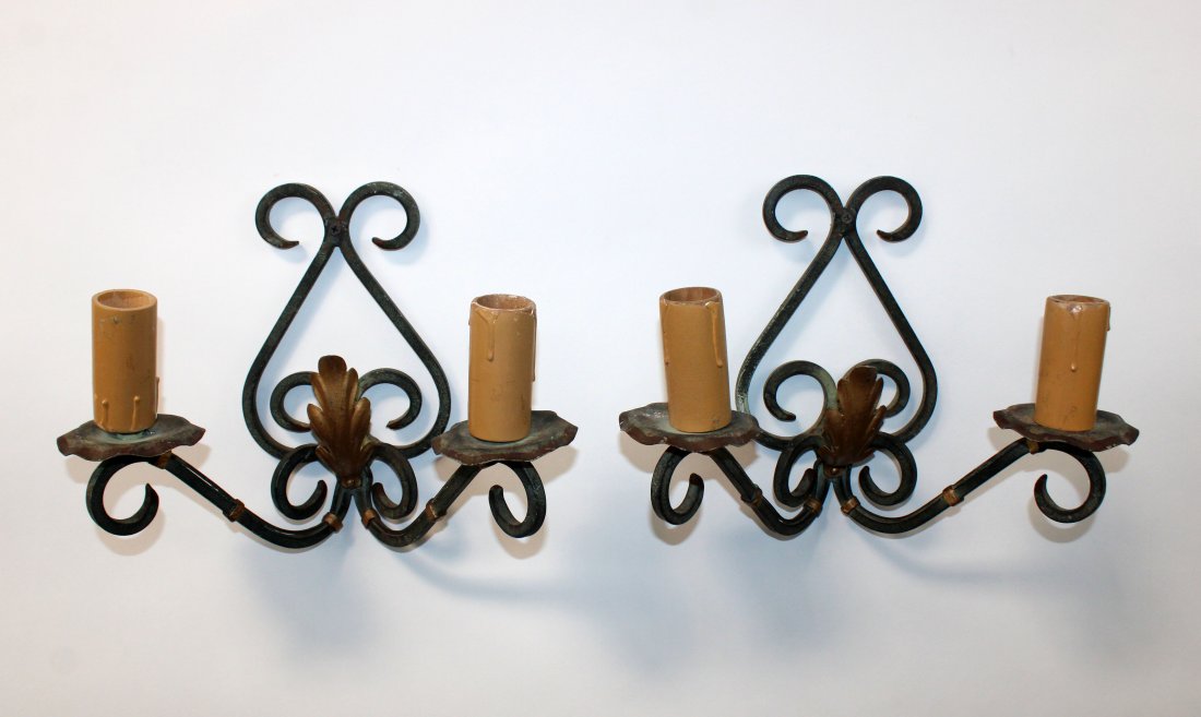 Pair of verdiris scrolled iron 2 arm sconces (1 of 8)
