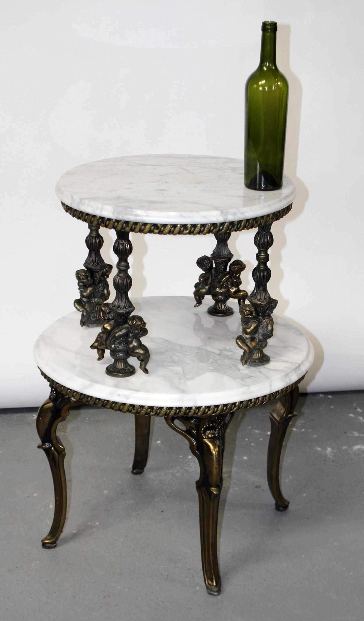 Tiered white marble side table with cherubs (1 of 10)