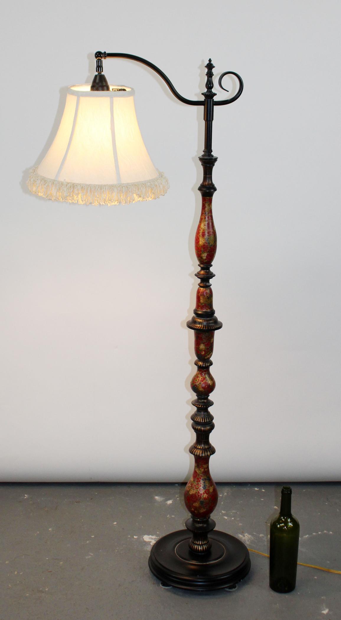 Frederick Cooper floral painted floor lamp: Frederick Cooper red and black floral painted floor lamp. 21st century, 57"h x 23"w