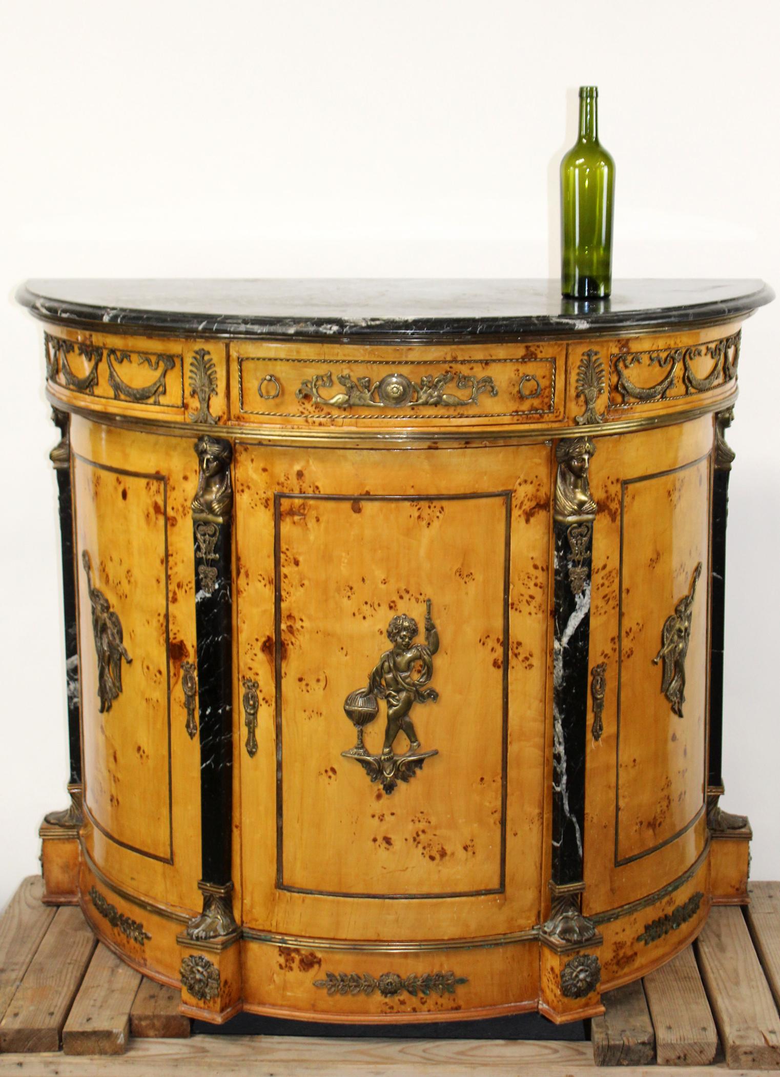 Demi-lune cabinet with ormolu and marble top (1 of 10)