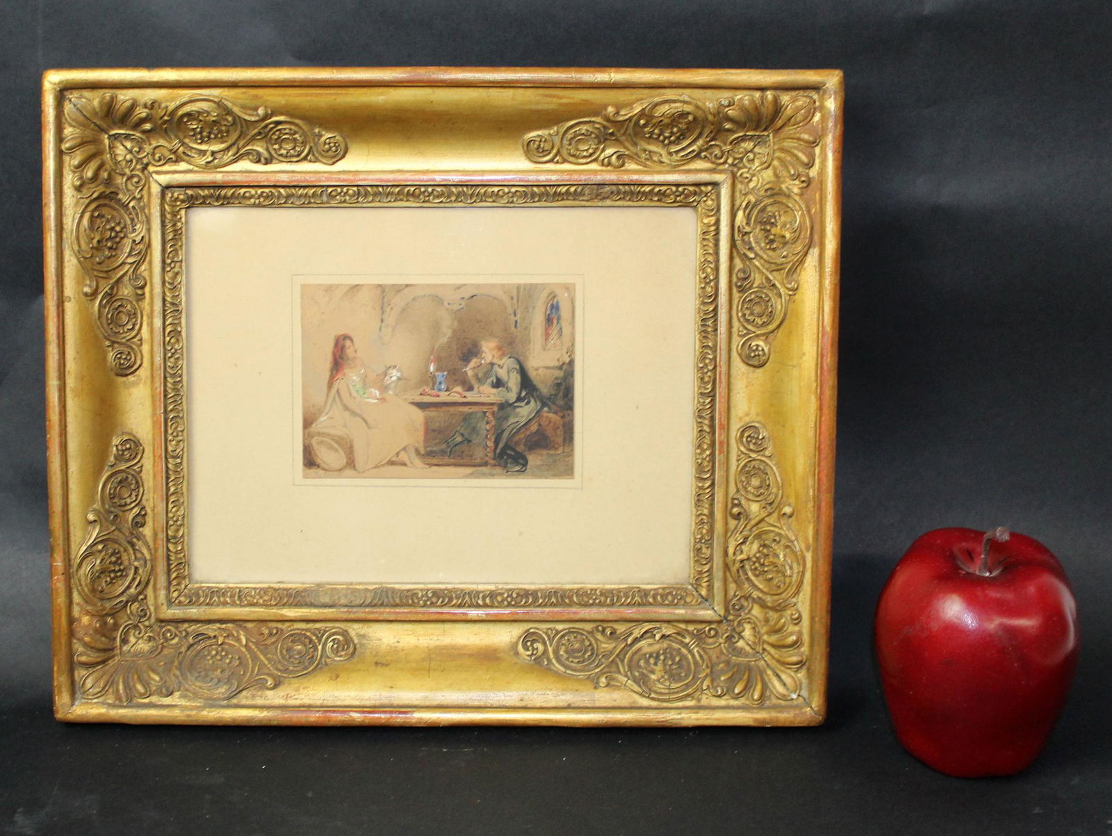 Antique gilt framed tavern scene Aquarelle painting (1 of 8)