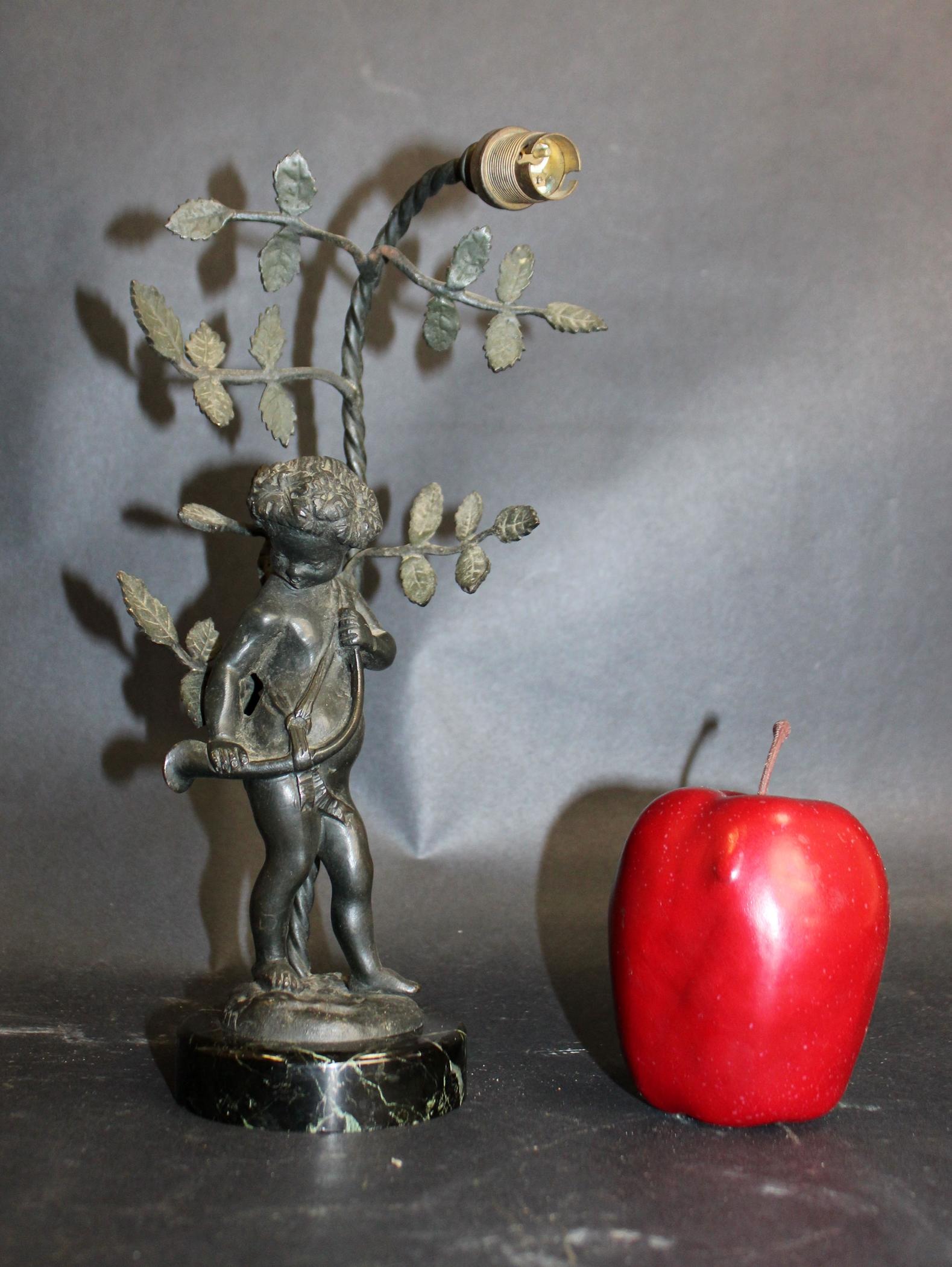 French bronze cherub lamp on marble base (1 of 5)