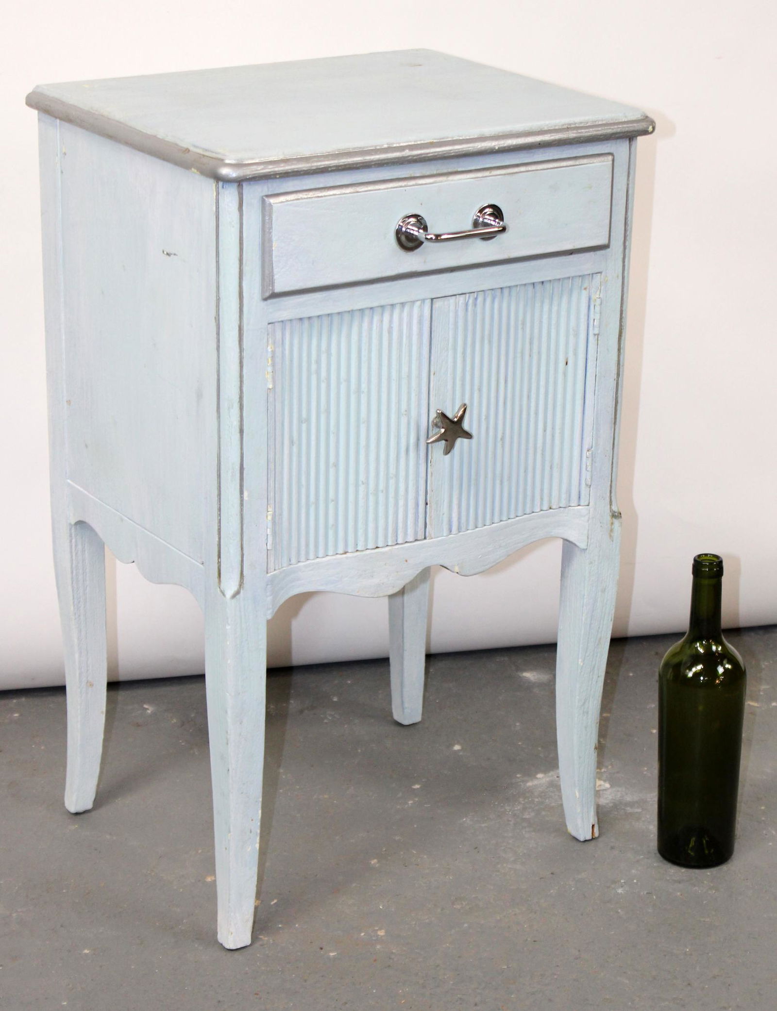 Painted blue single drawer chevet (1 of 8)