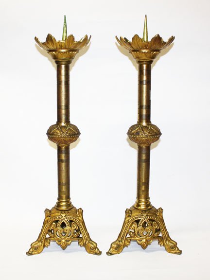 Pair of Italian bronze gothic candlesticks