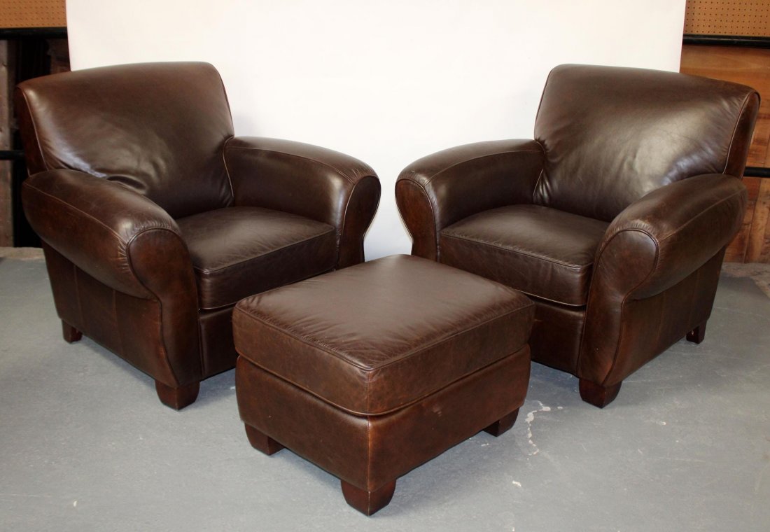 Pair La-Z-boy leather oversize armchairs with 1 ottoman (1 of 12)