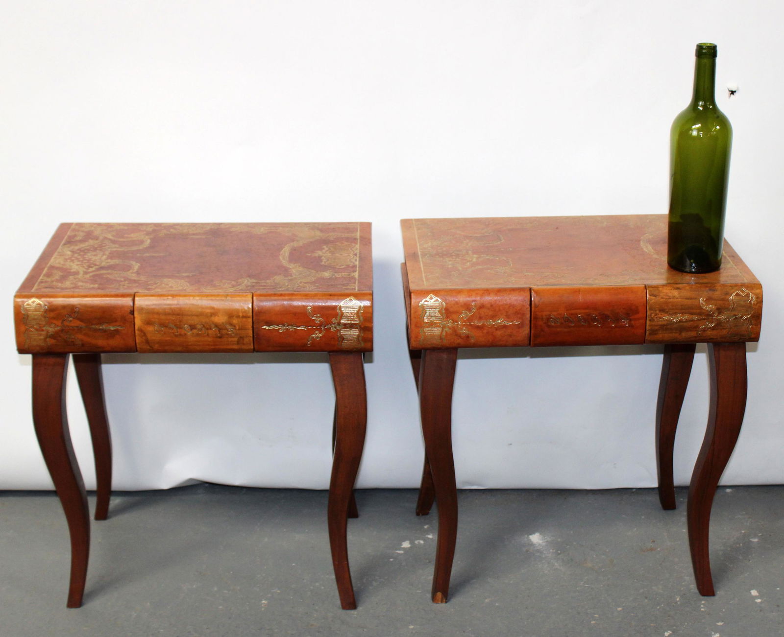 Pair faux book tooled leather side tables (1 of 8)