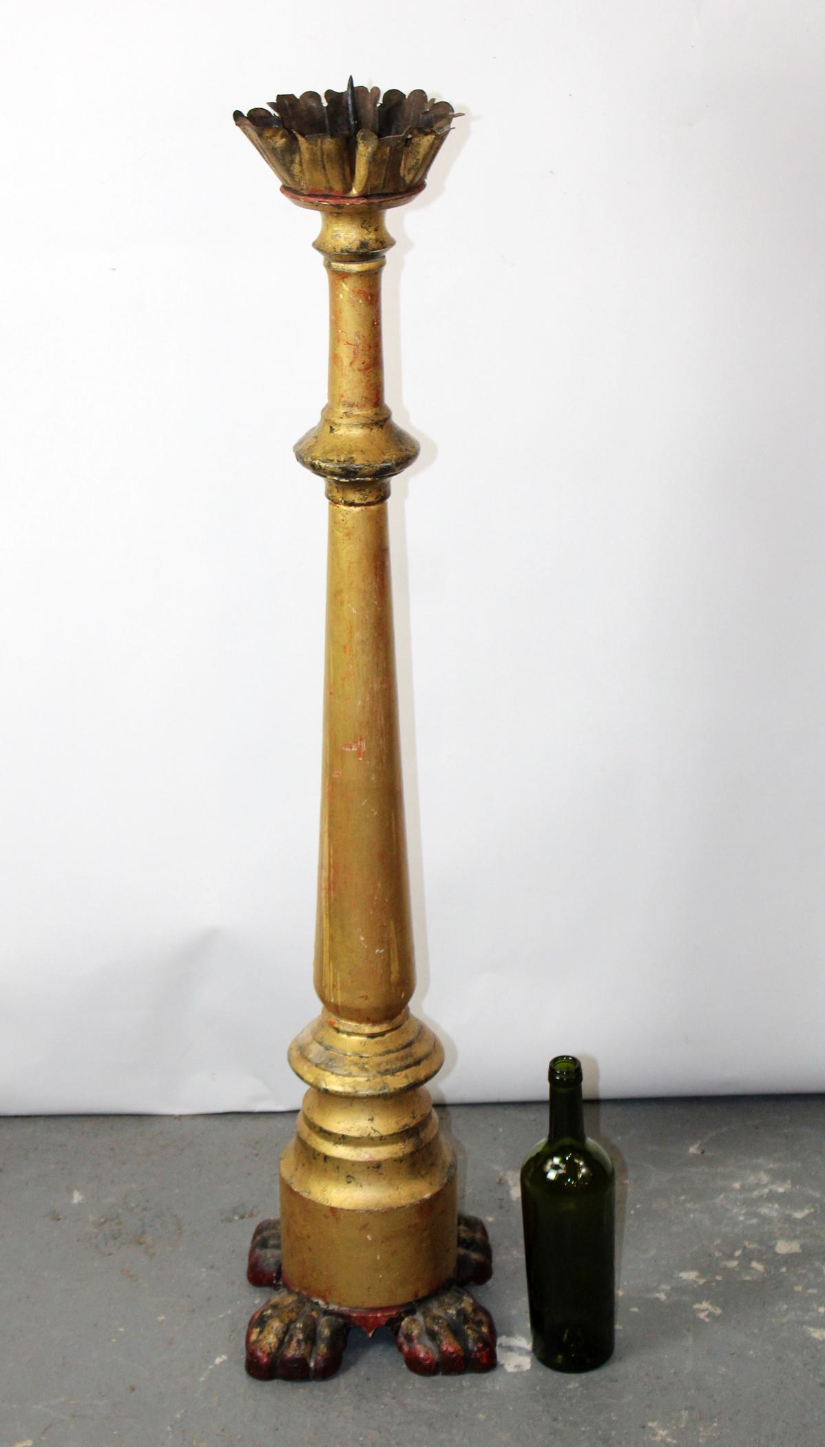 Antique Italian gilt wood pillar candle holder (1 of 9)