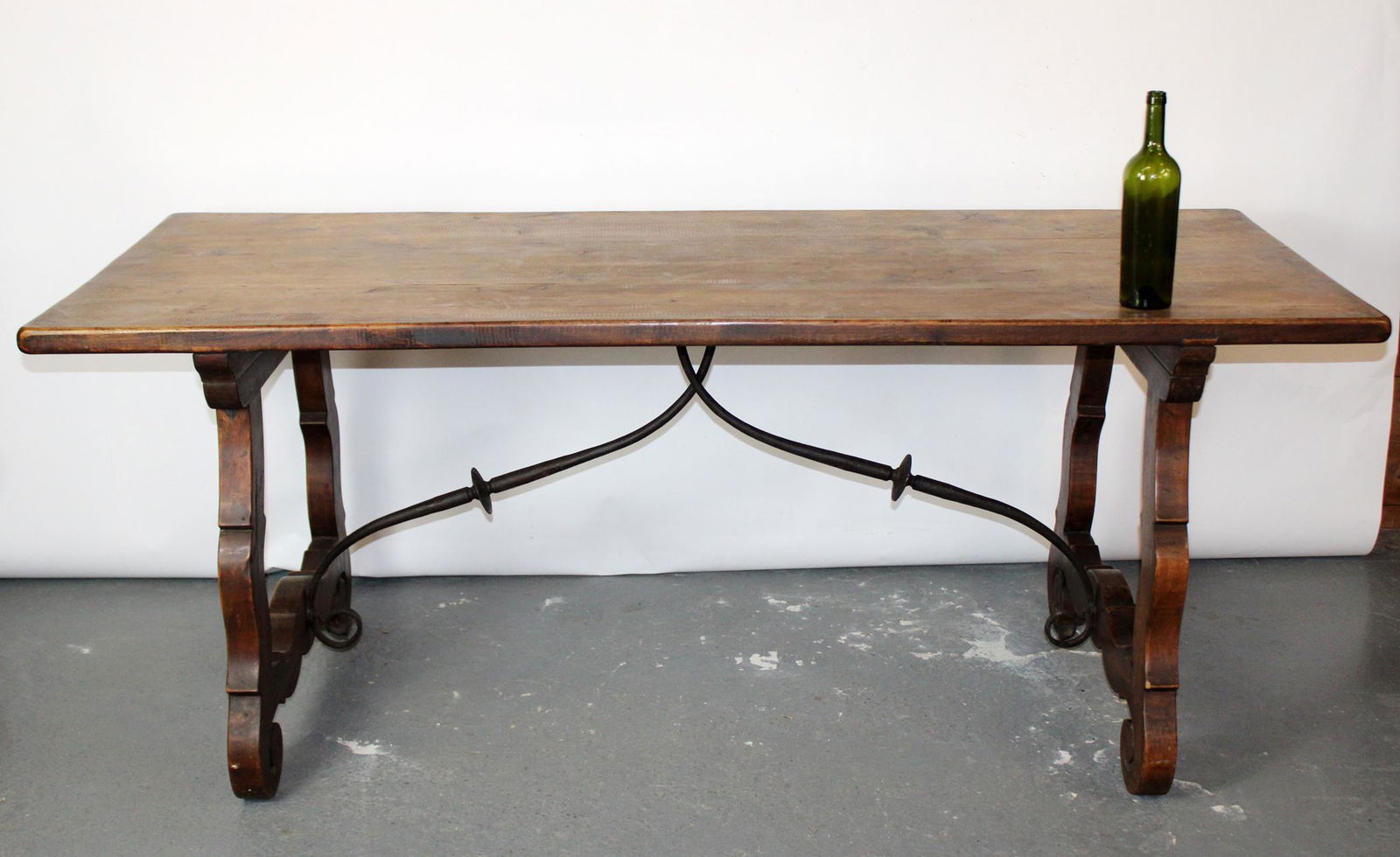 Italian trestle table with iron stretcher (1 of 6)