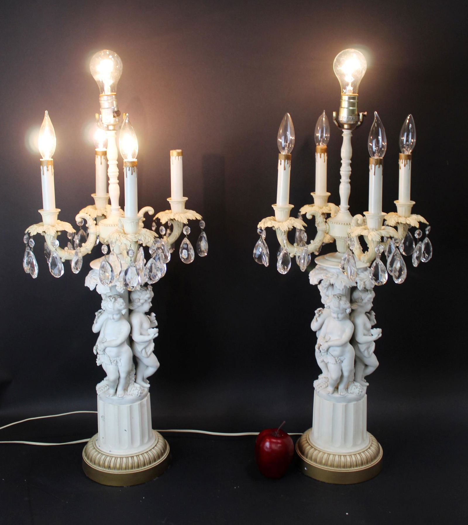 Pair of cherub bisque porcelain figural lamps (1 of 9)