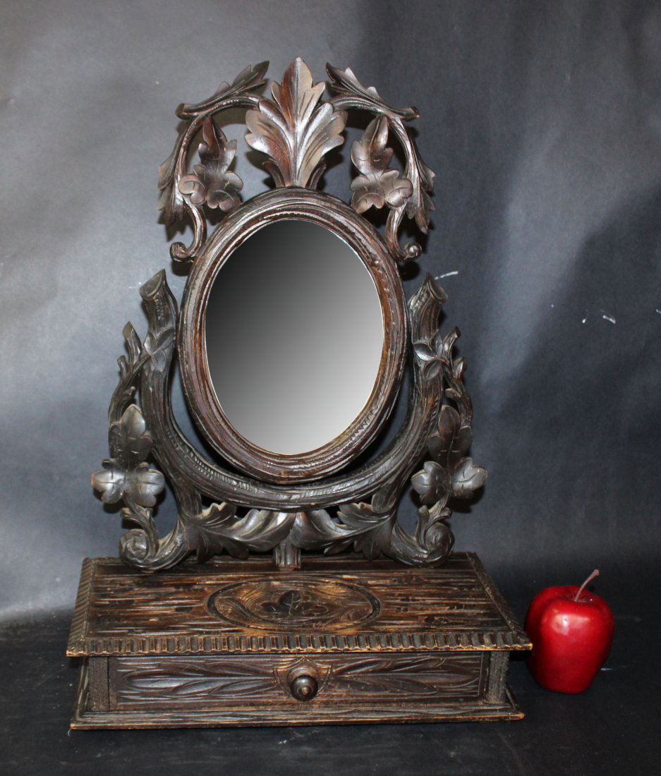 French Black Forest carved dresser mirror (1 of 9)