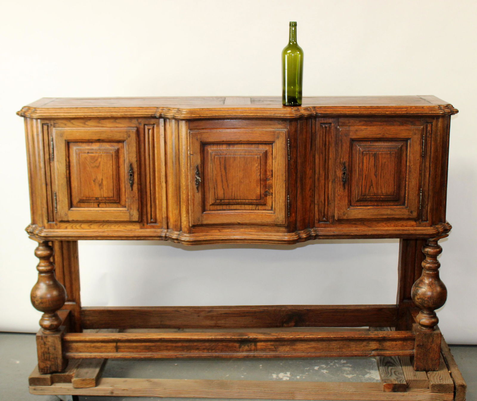 French 3 door sideboard in oak with barrel legs (1 of 11)