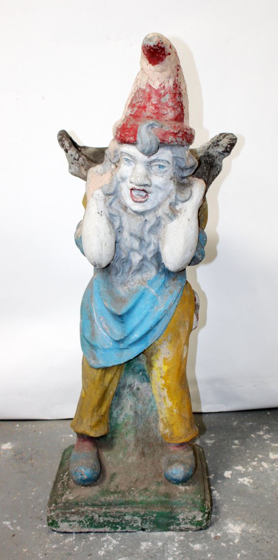 French cast stone painted garden statue of gnome (1 of 7)