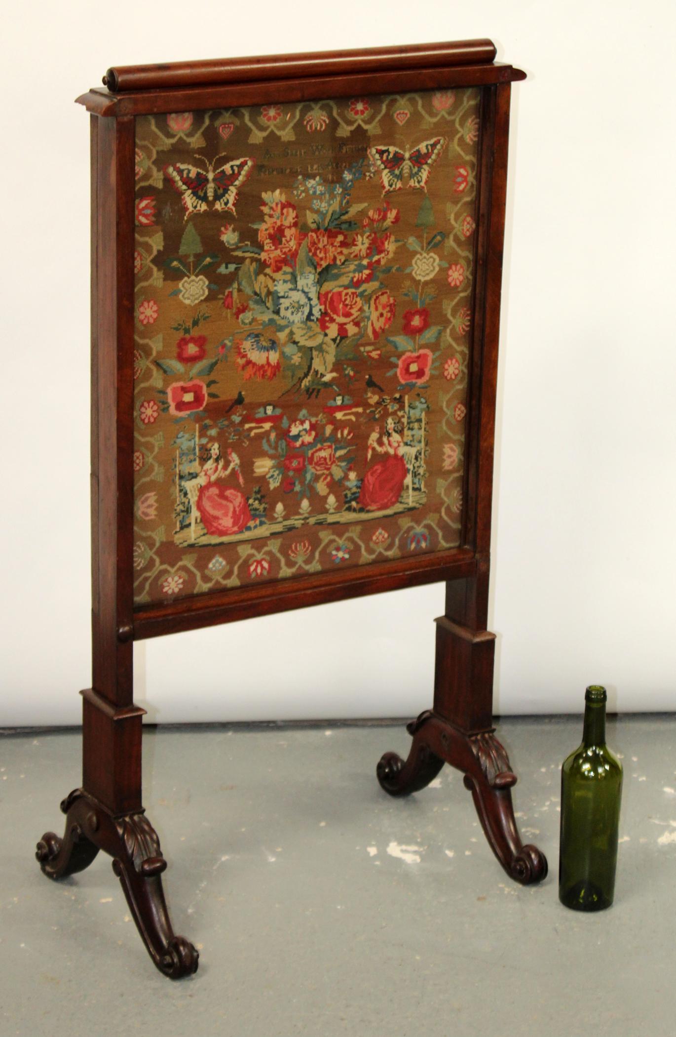 Antique English mahogany needlepoint fire screen (1 of 10)