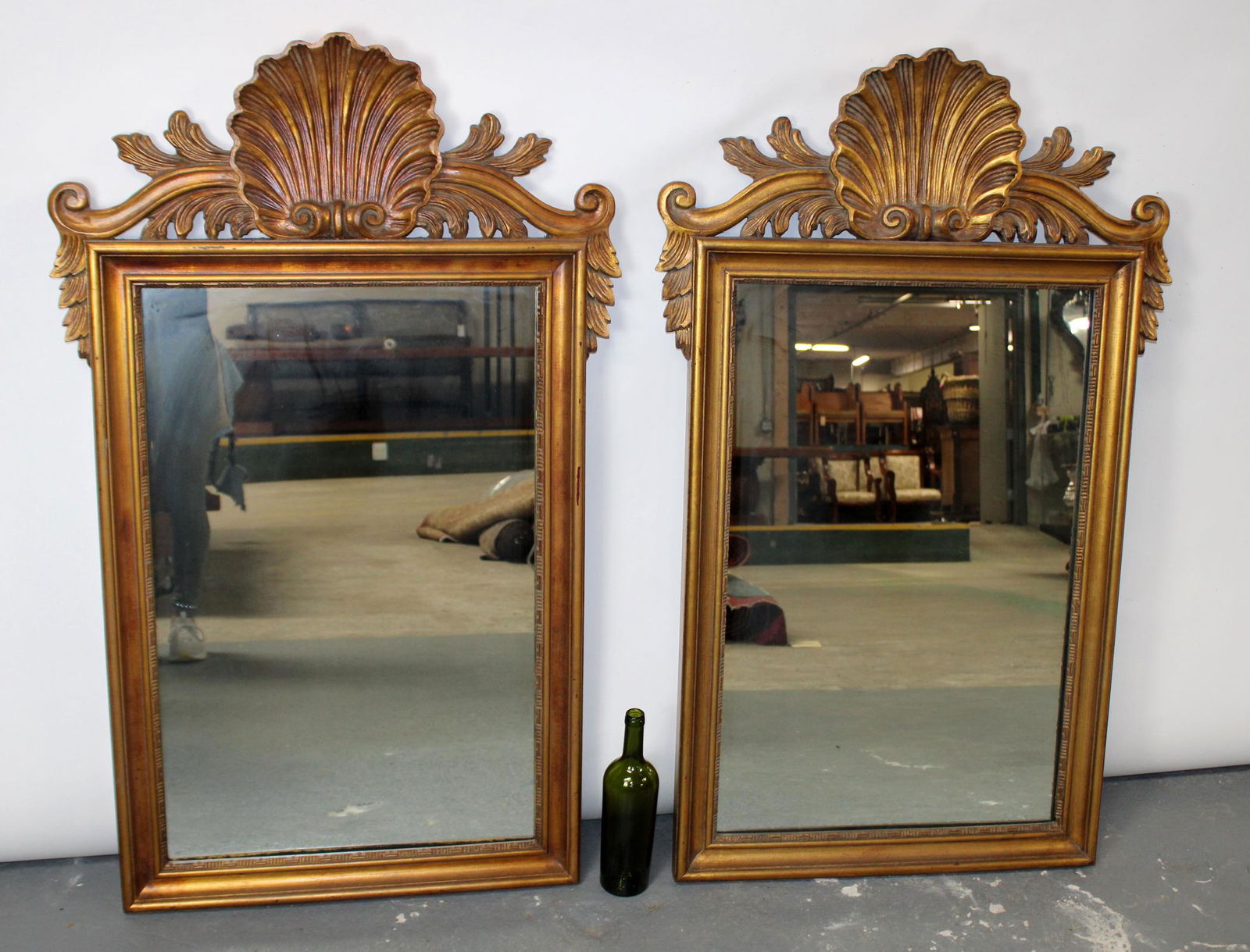 Pair of Louis XV style cast mirrors with shell crest (1 of 9)