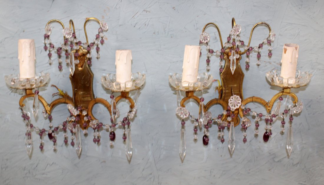 Pair of French beaded wall sconces (1 of 7)