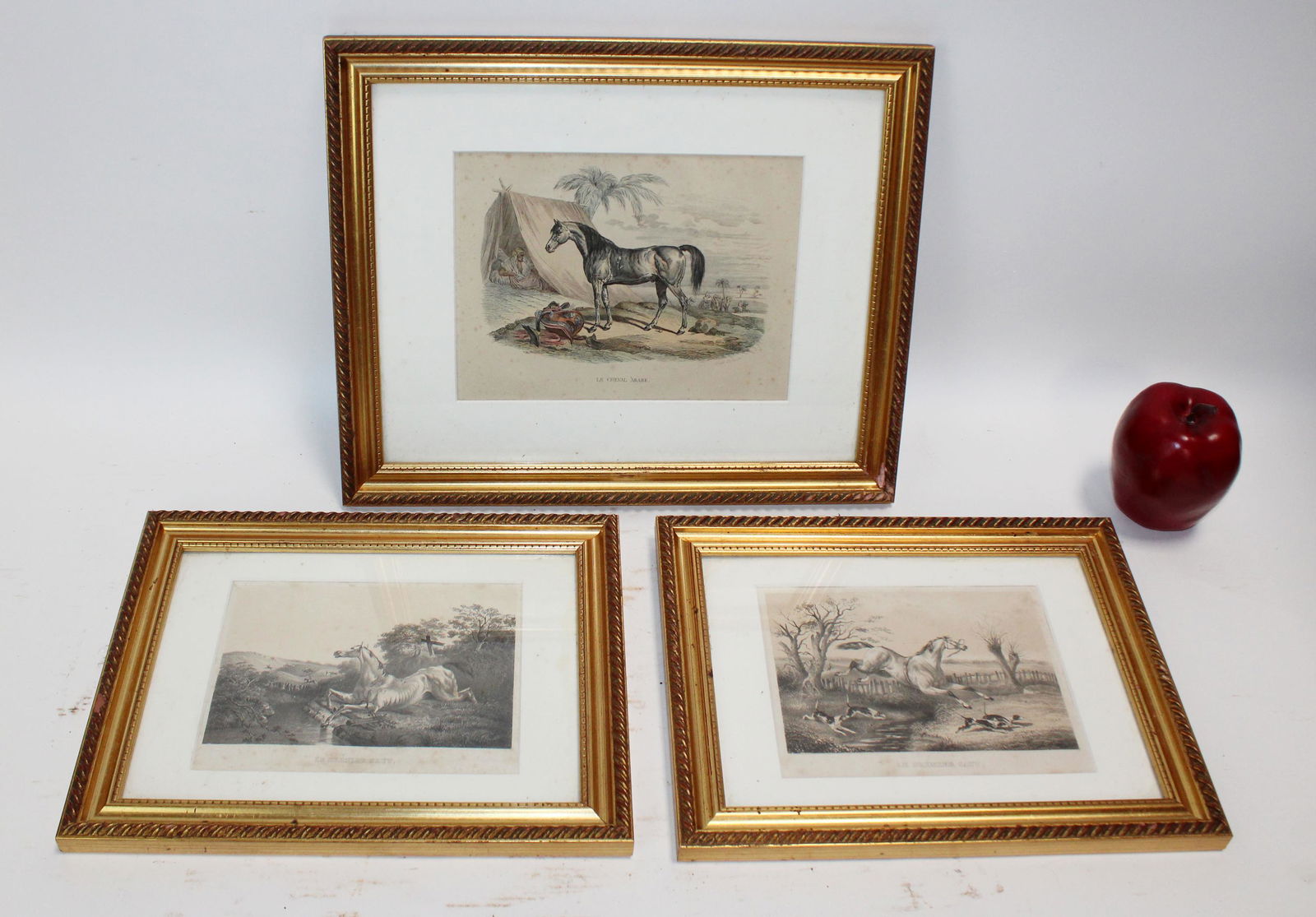Lot of 3 antique French engravings of horses (1 of 13)