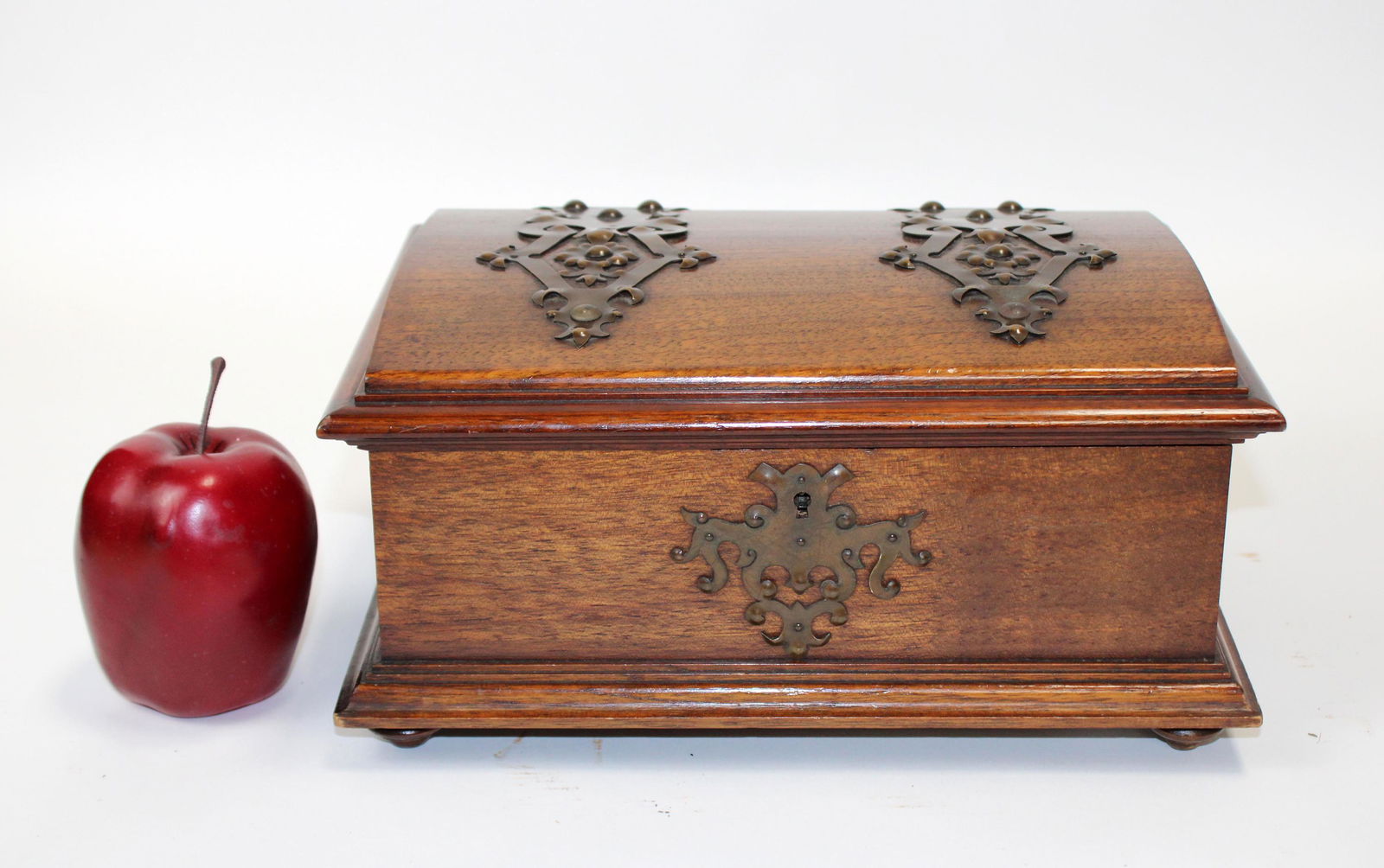 Antique French mahogany jewelry box with copper (1 of 10)