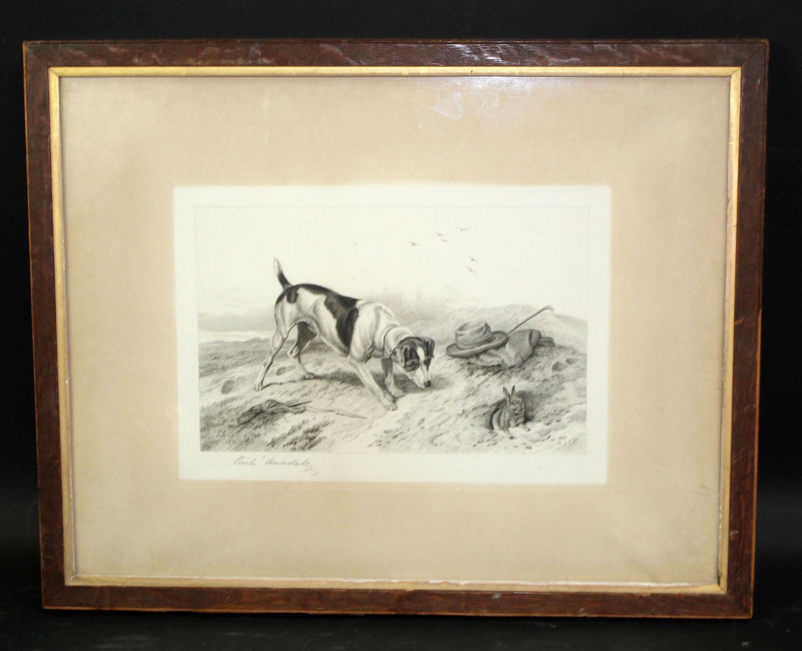Richard Ansdell etching depicting Dog and rabbit (1 of 8)