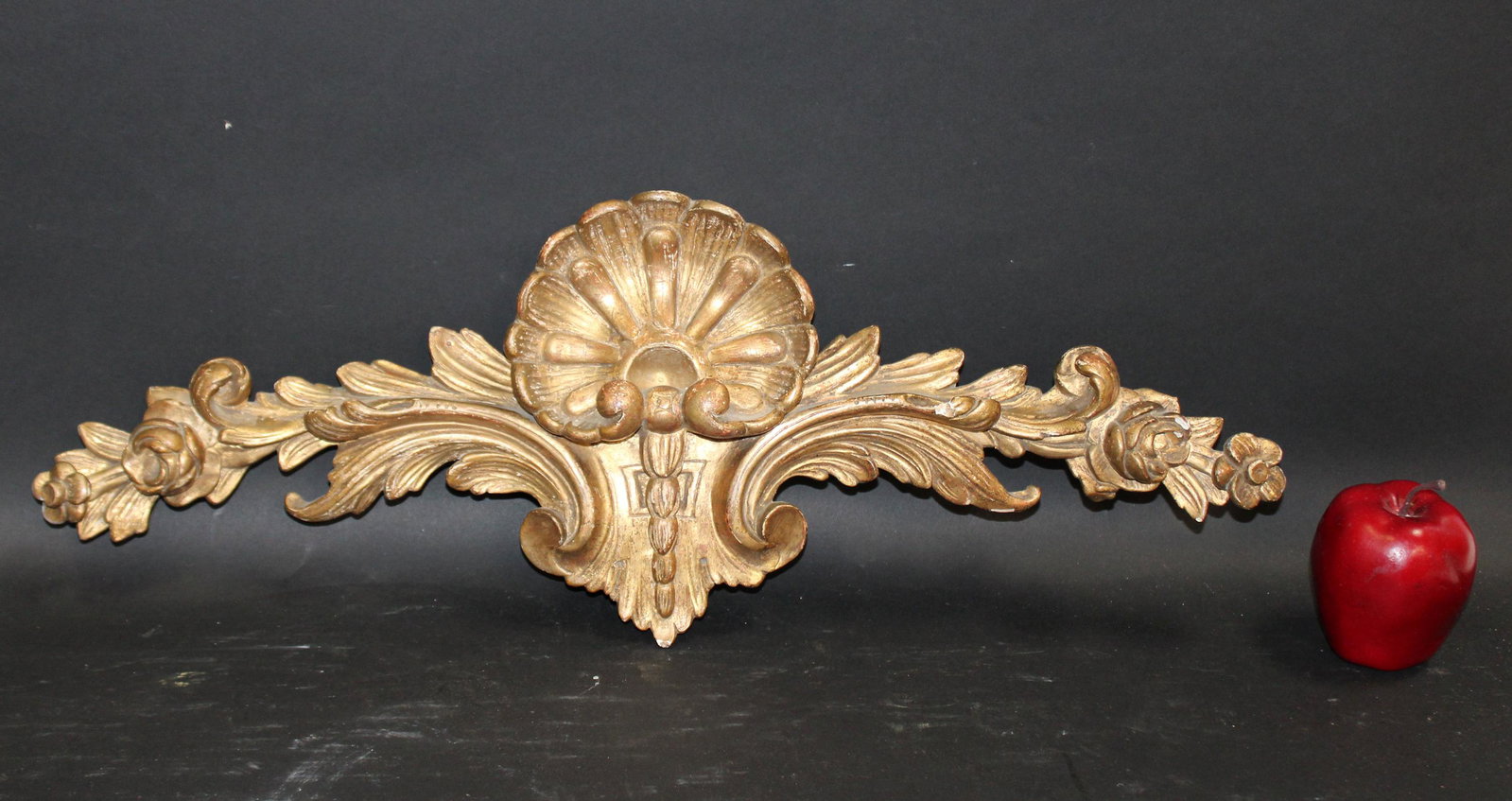 French Rococo gilt architectural fragment: French Rococo gilt architectural fragment with shell focal. Late 19th century. 9"h x 25"l