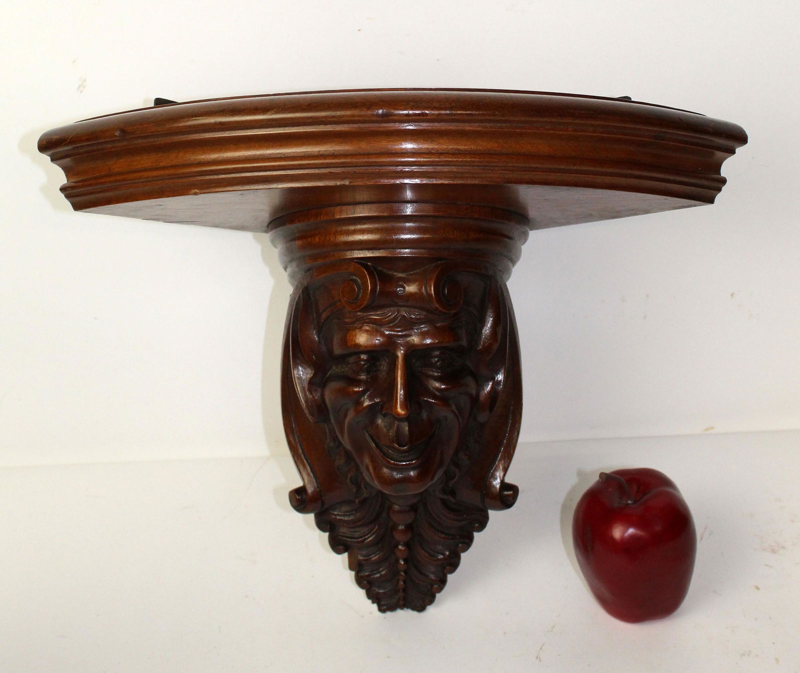French carved corner wall shelf with jester (1 of 8)