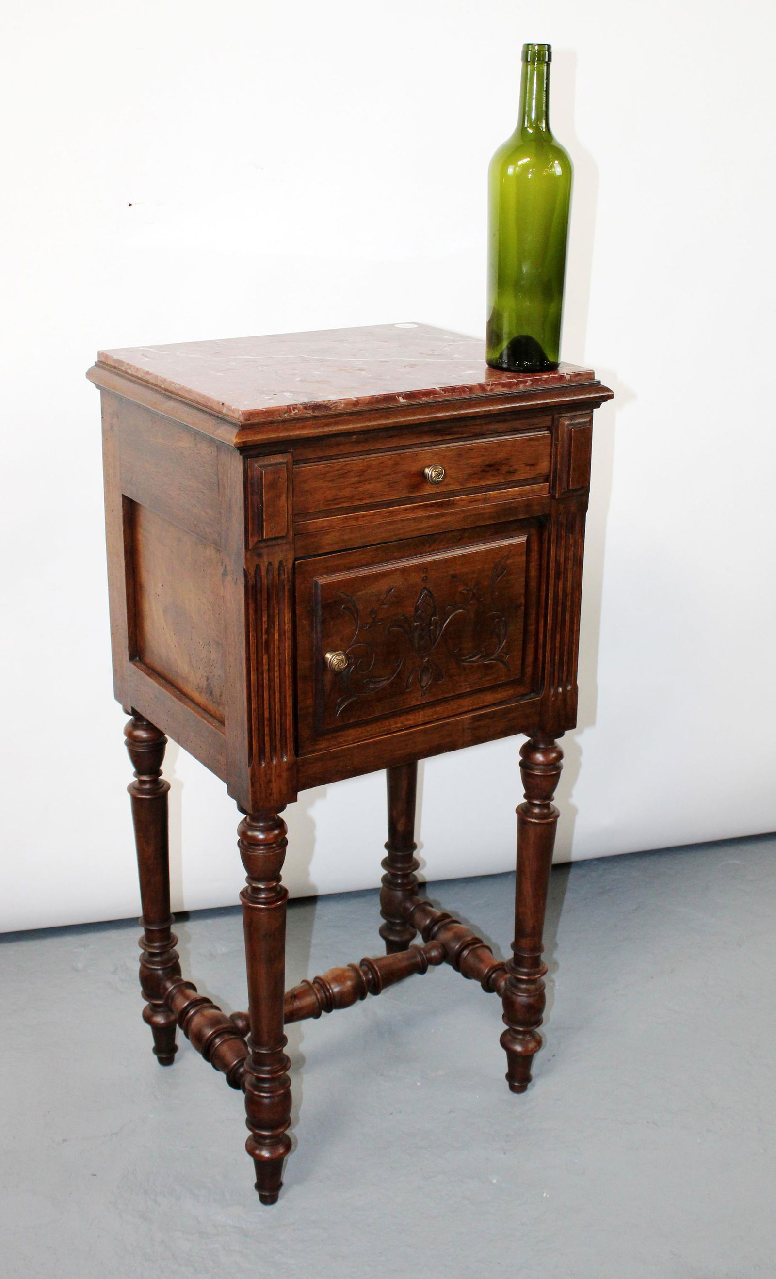 French walnut marble top chevet (1 of 9)