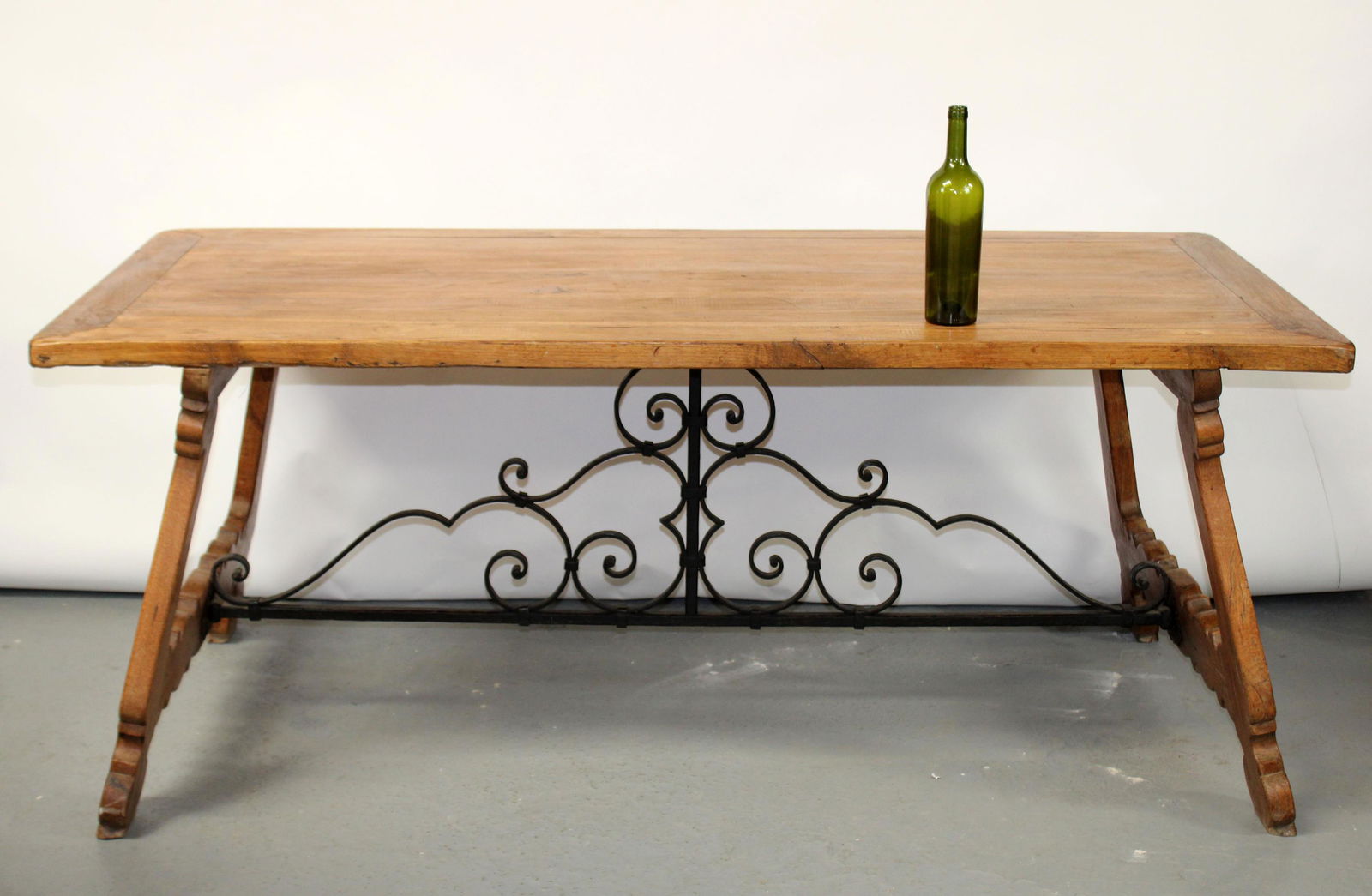 Spanish table in oak with wrought iron base (1 of 8)