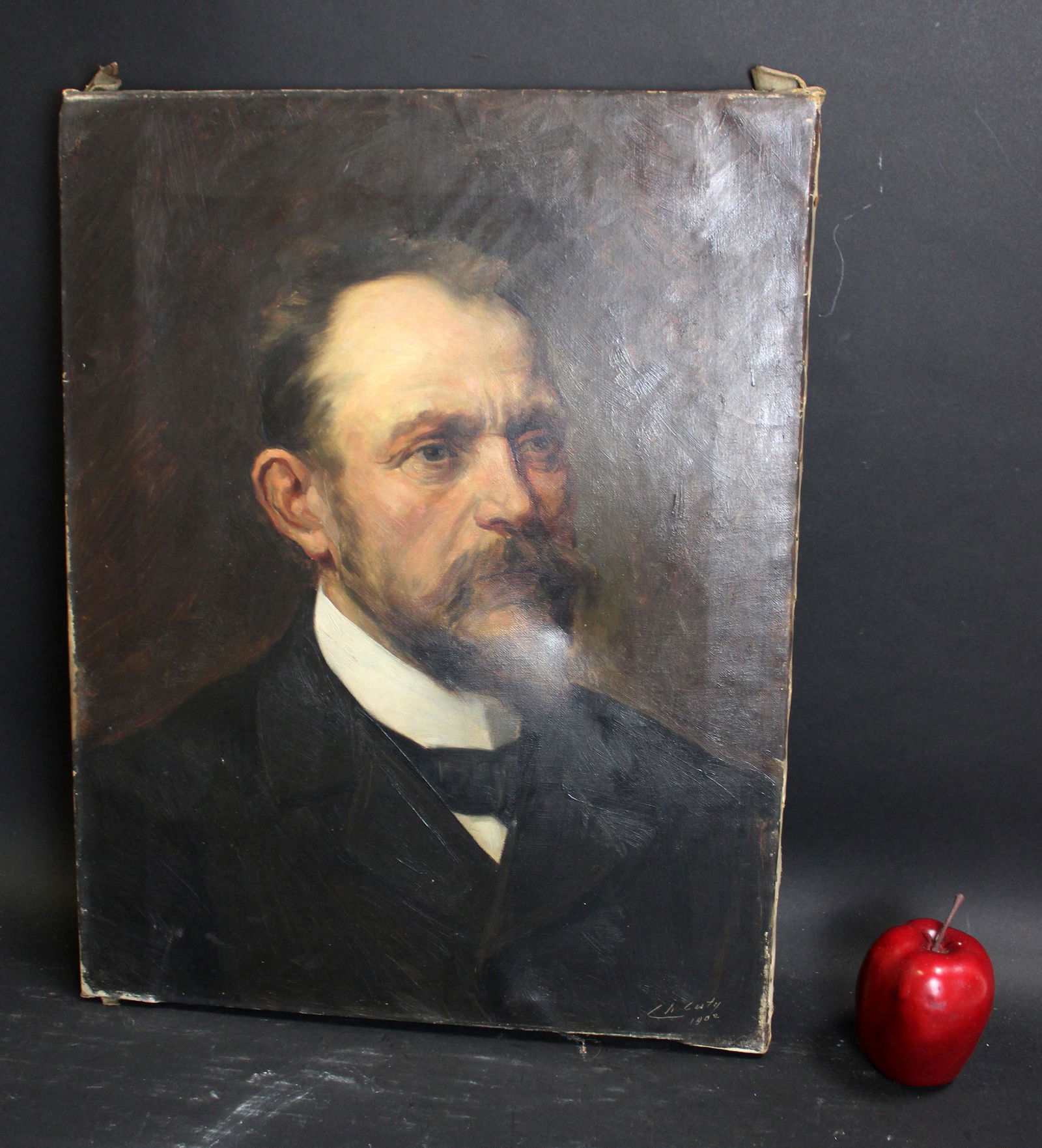 Antique oil on canvas portrait signed Ch Cuty 1902 (1 of 5)