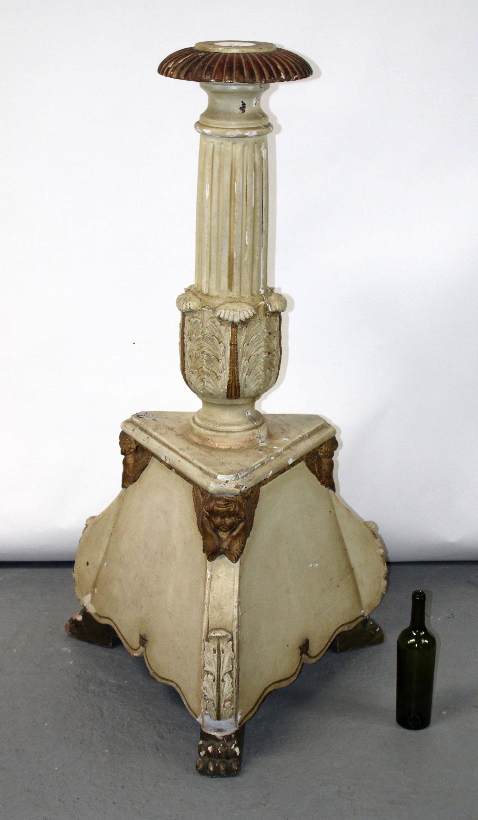 Italian polychrome torchere candle holder with cherubs (1 of 11)