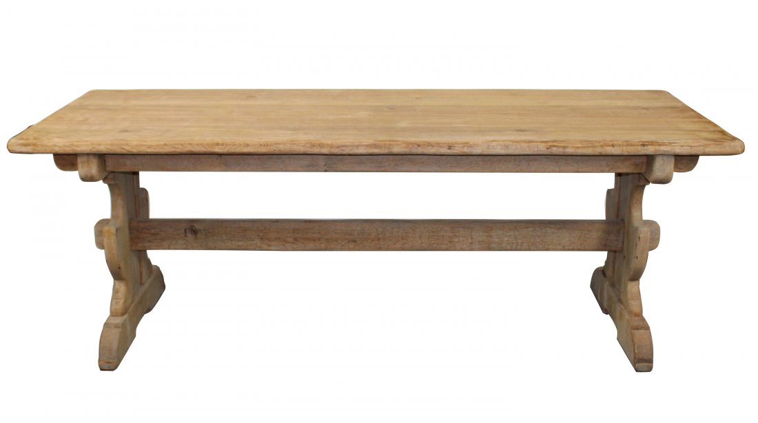 French bleached oak trestle table with shaped urn (1 of 6)