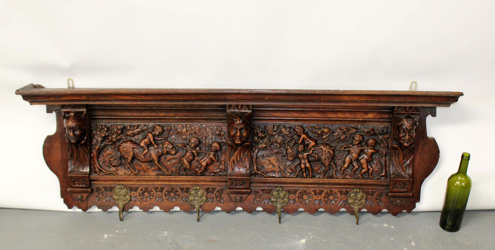 French carved oak hat rack with cherubs (1 of 12)