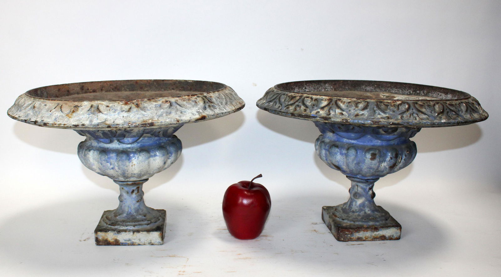 Pair Antique French enamel over cast iron urns (1 of 8)