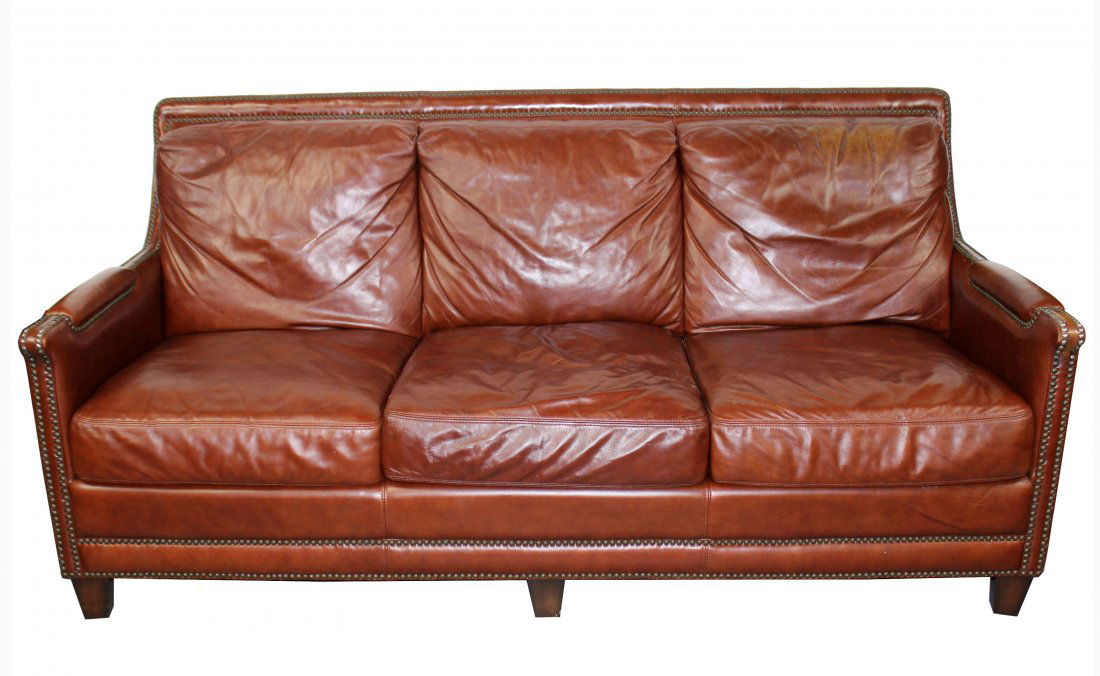 Leather sofa with studded nail head trim (1 of 7)