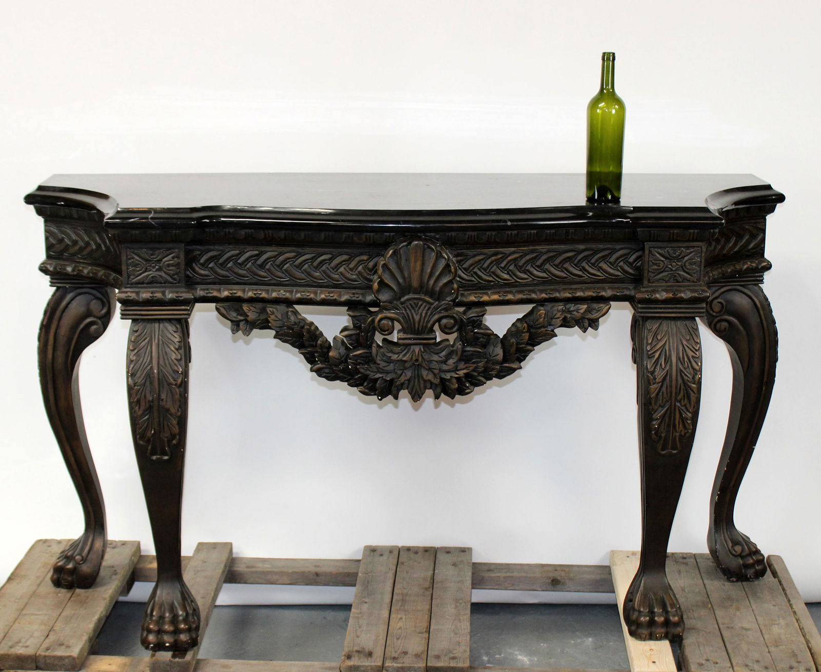 Classical style ebonized marble top console (1 of 8)