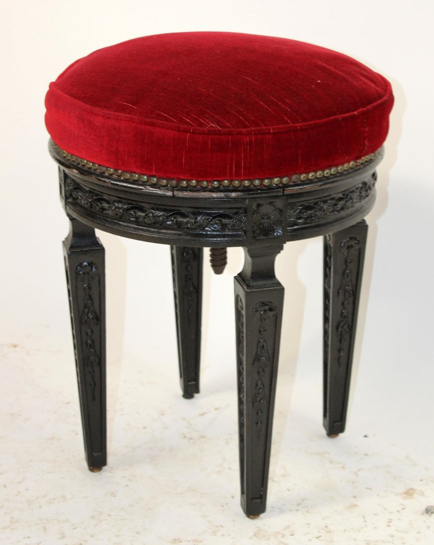 French carved and ebonized piano stool (1 of 8)