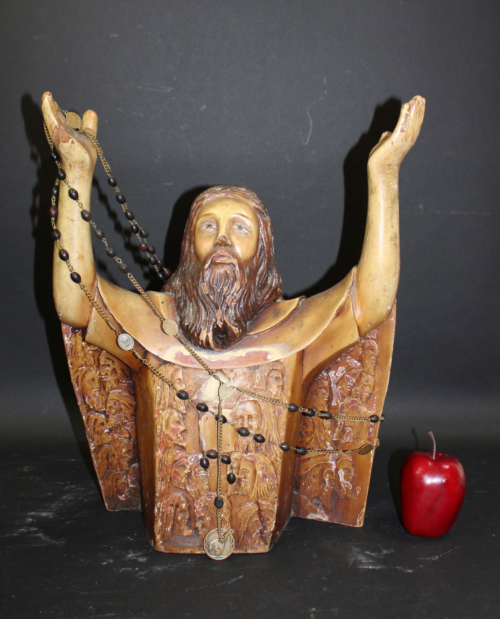 Spanish Colonial carved wood bust of Jesus (1 of 7)