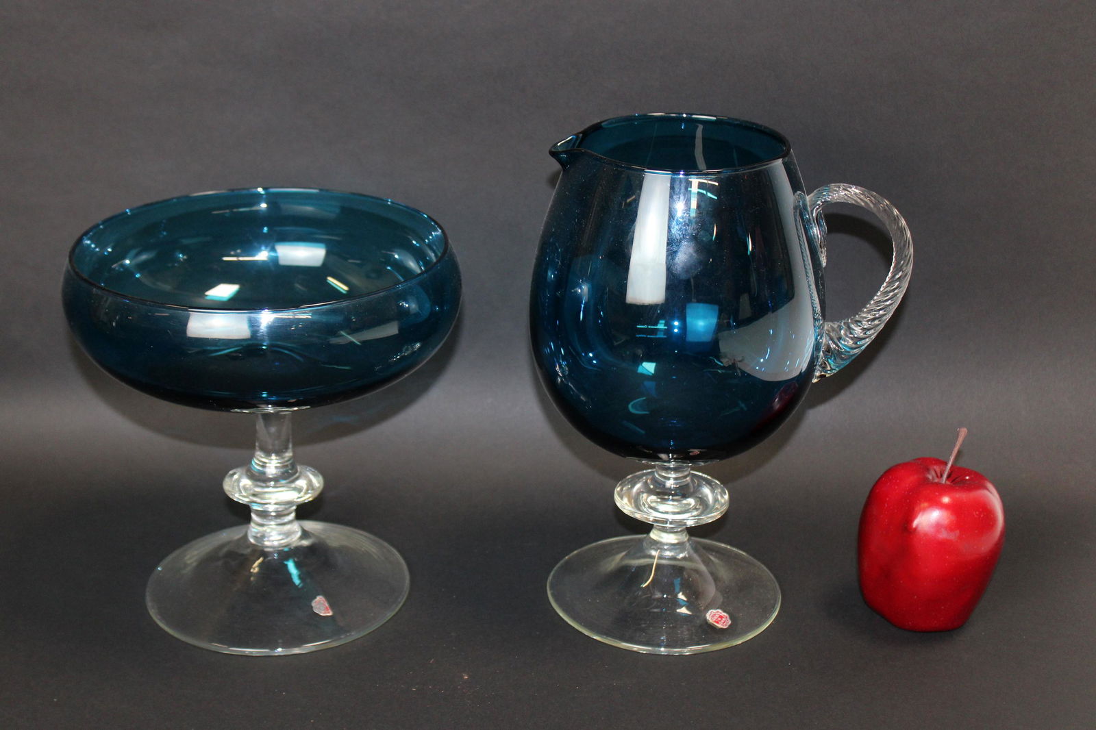 Italian cobalt glass pitcher & footed compote (1 of 7)