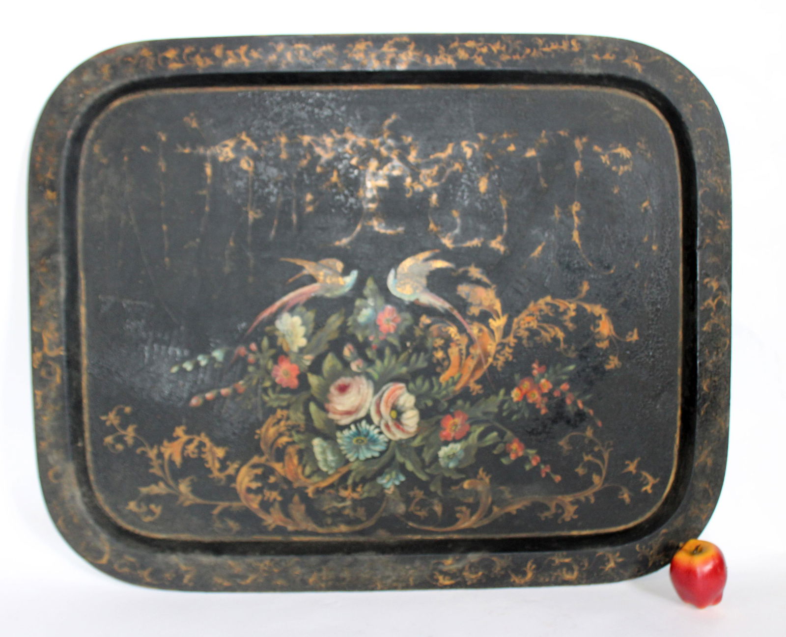 Large Tole floral painted tray with birds (1 of 6)