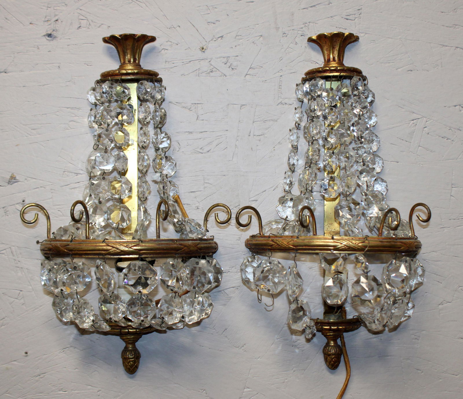 Pair of small French crystal and bronze sconces (1 of 4)