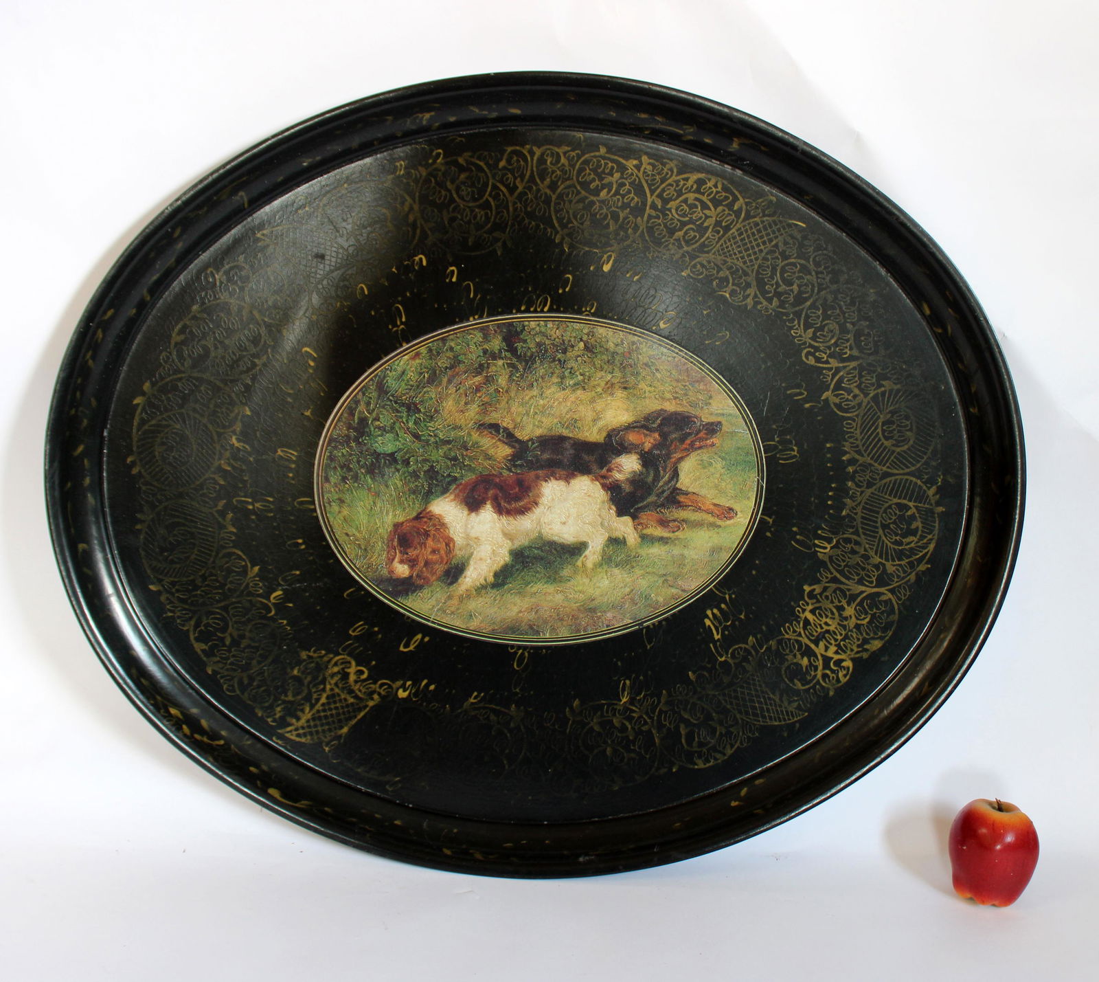 Ebonized wooden tray with dogs (1 of 5)