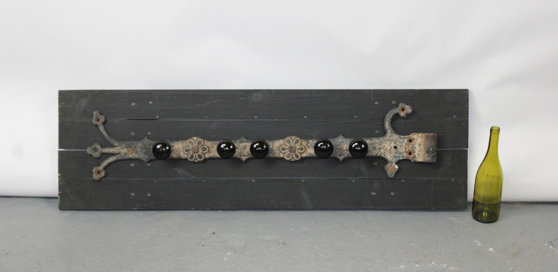 Antique French iron fragment mounted as coat rack (1 of 8)