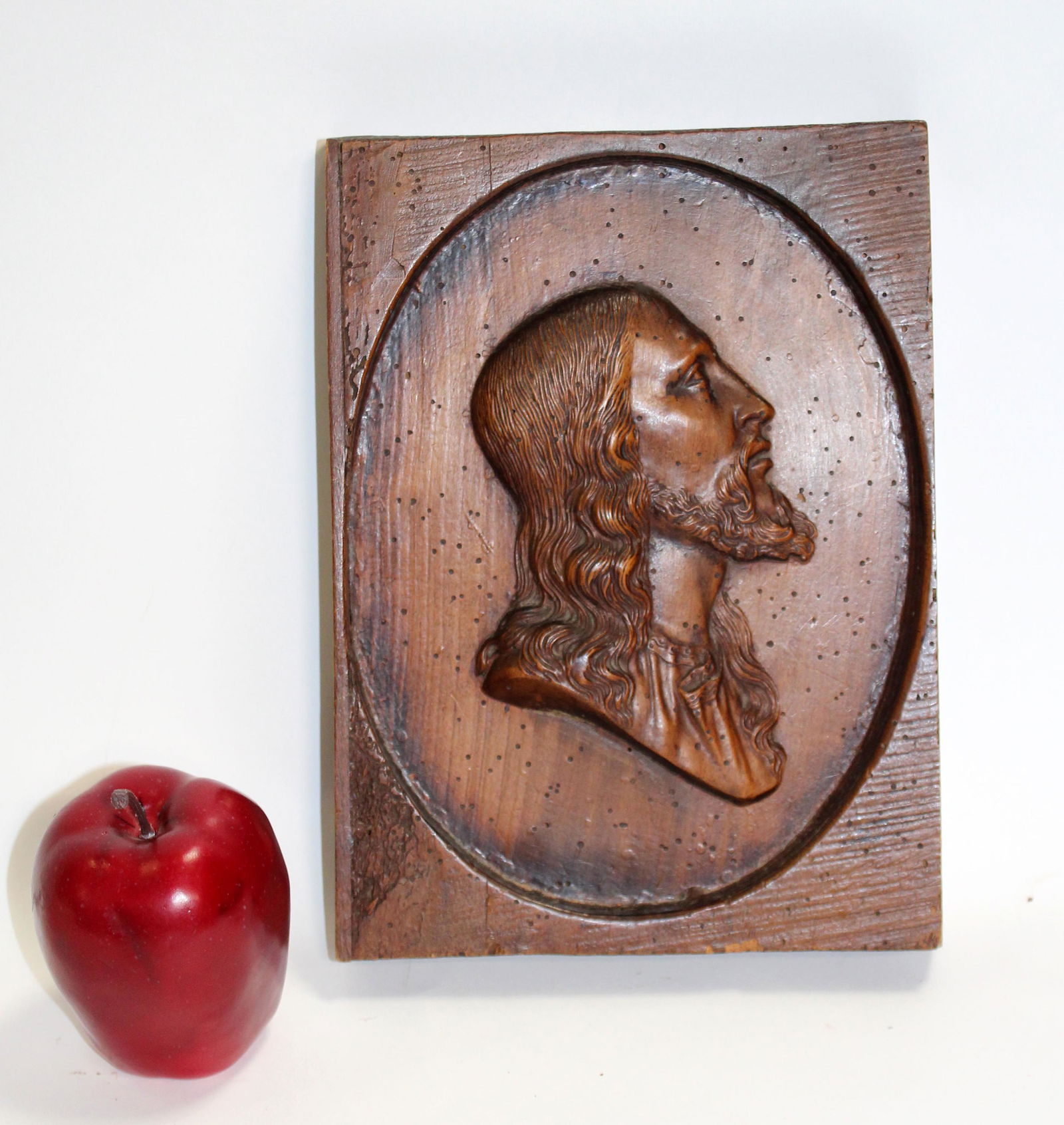 Antique relief carved plaque depicting Jesus (1 of 5)