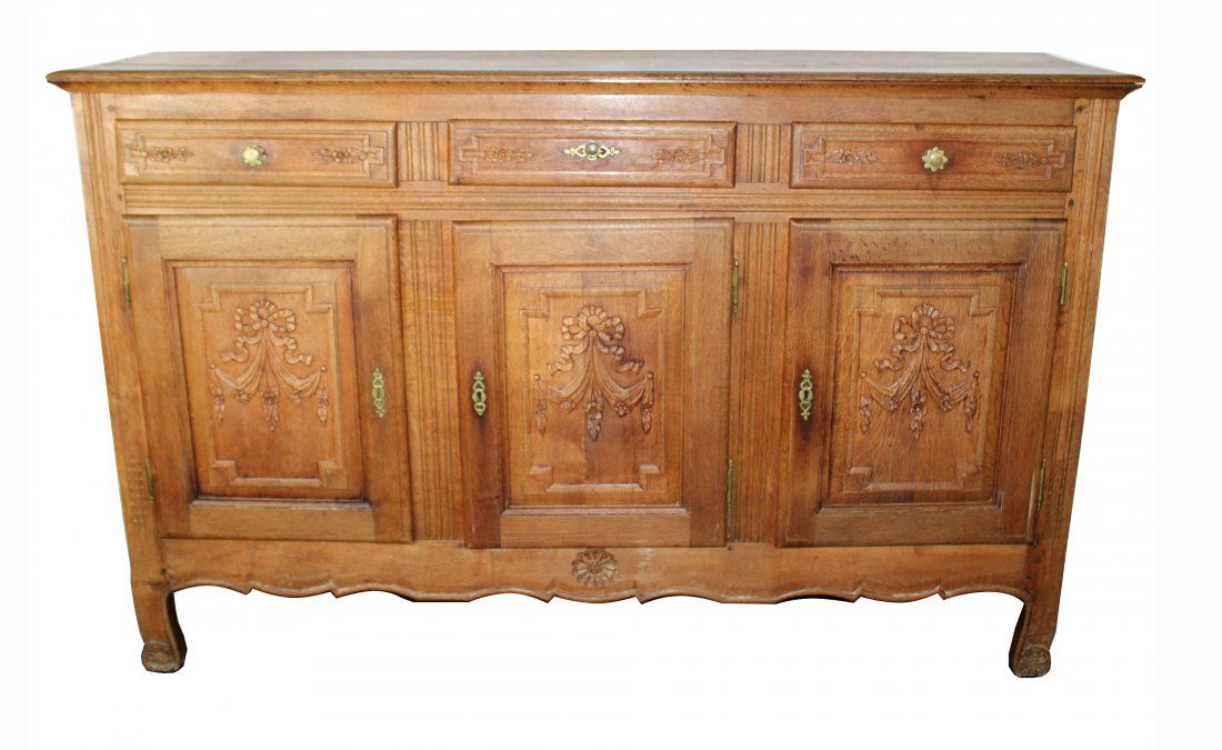 French Provincial 3 door sideboard in carved oak (1 of 10)
