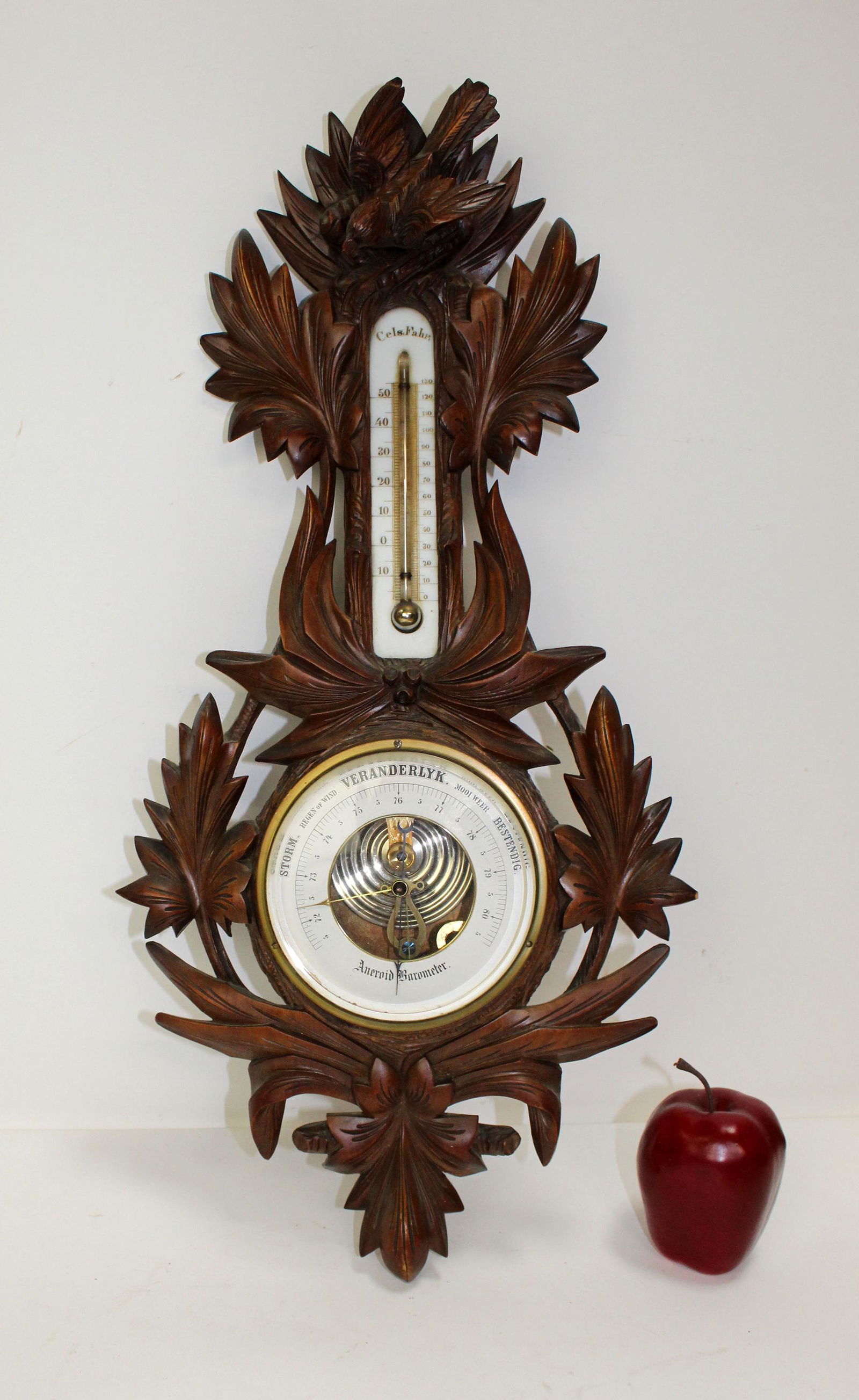 Black Forest carved barometer with bird (1 of 11)