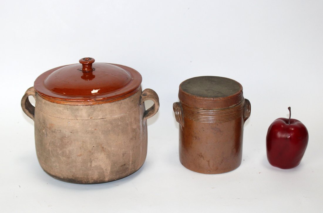 Lot of 2 French terra cotta lidded pots (1 of 9)