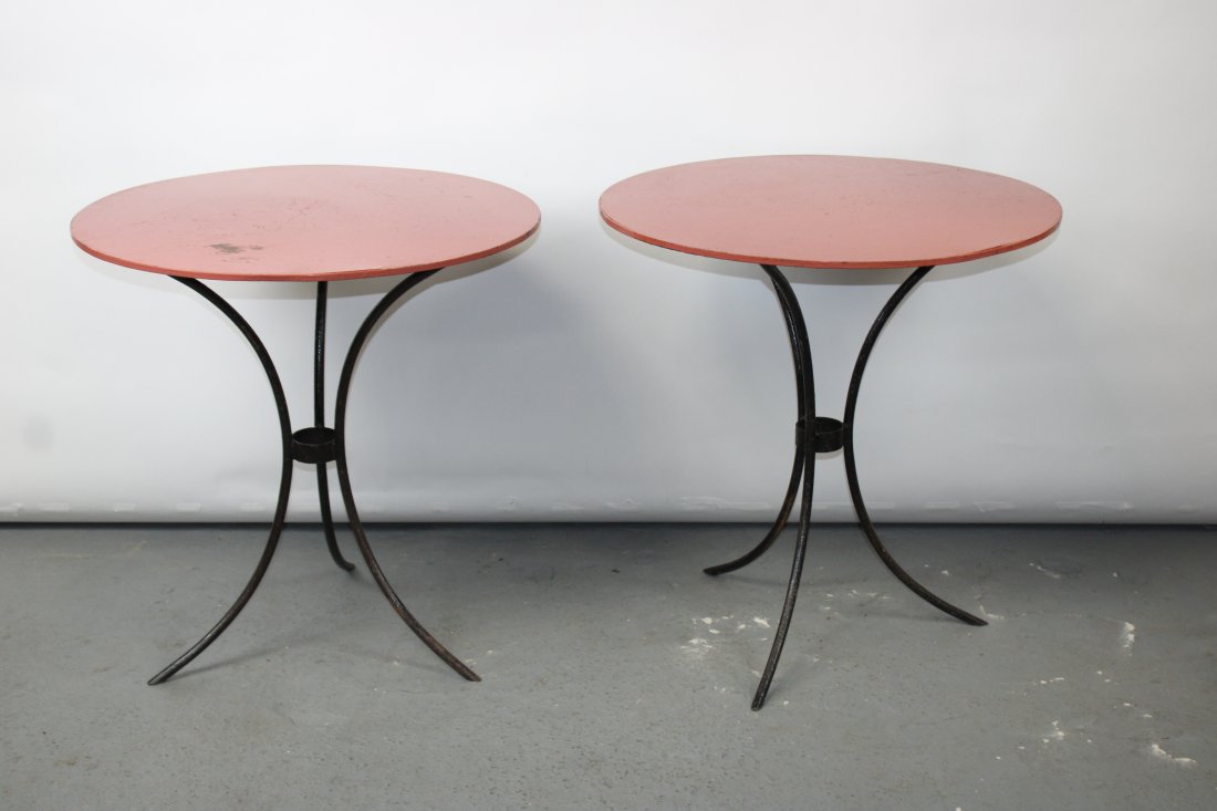 Lot of 2 Vintage French garden cafe tables in iron (1 of 9)