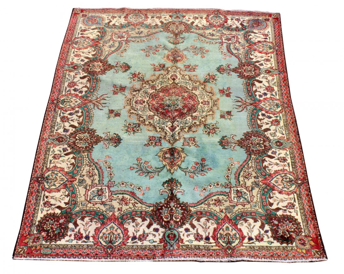 Signed Persian celadon rug 7'4" x 10'3" (1 of 9)