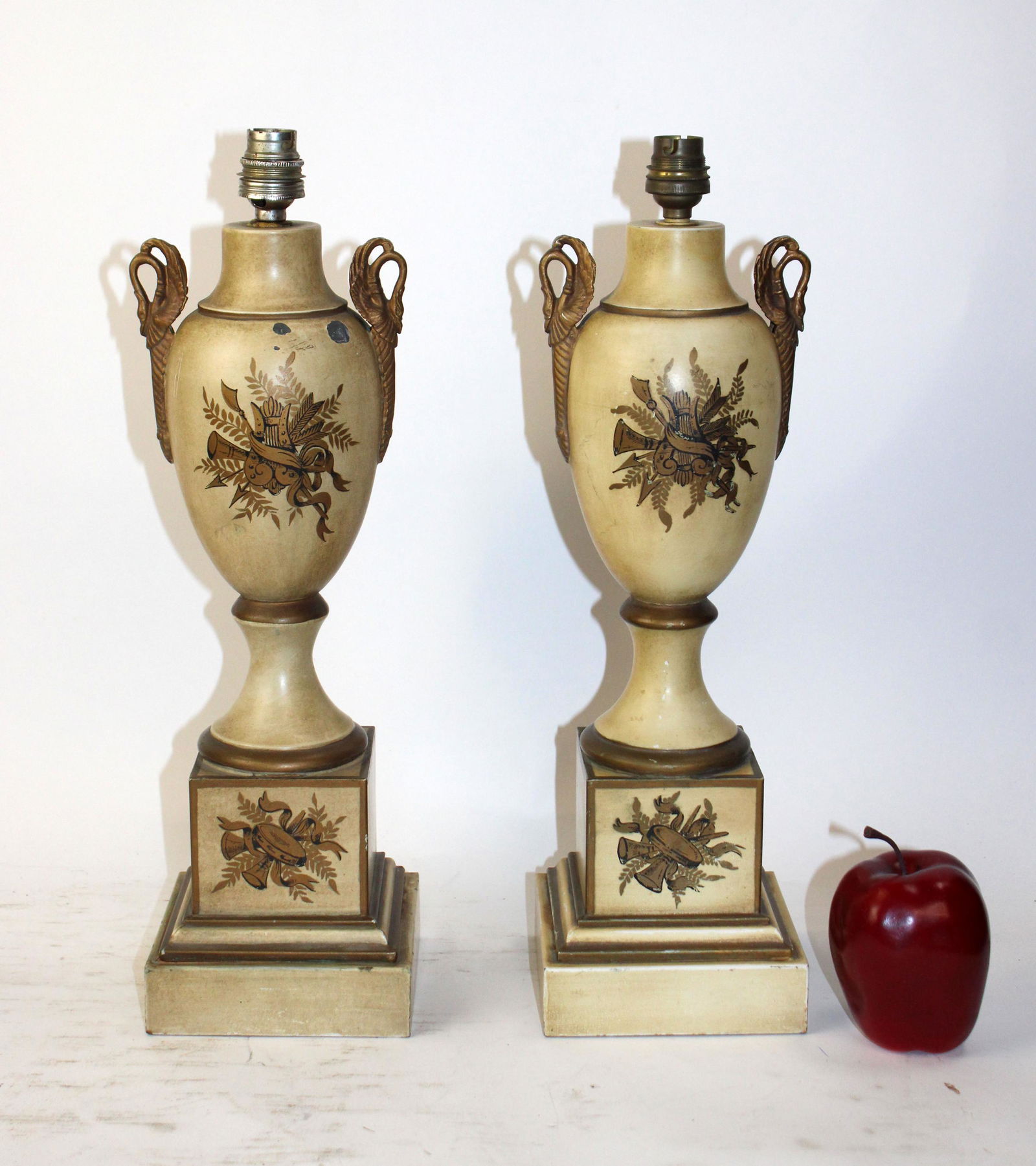 Pair painted ceramic lamps with swan handles (1 of 5)