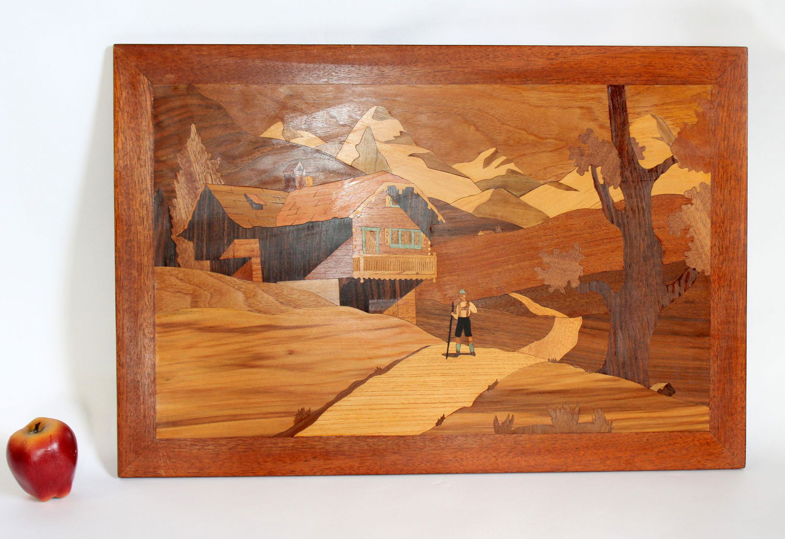 Otis C Wide inlaid wooden  panel  Alpine scene (1 of 8)